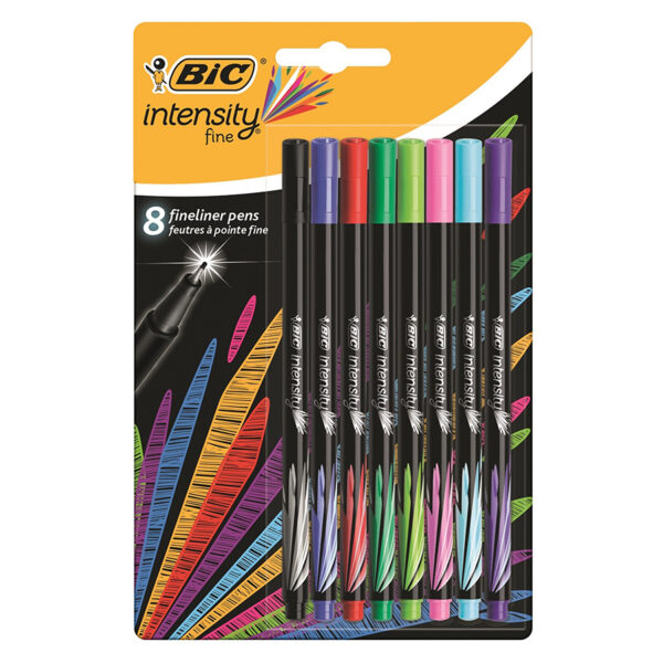 BIC Intensity Fineliner Felt Tip Pens - Pack of 8 - 0.8mm Pens in Assorted