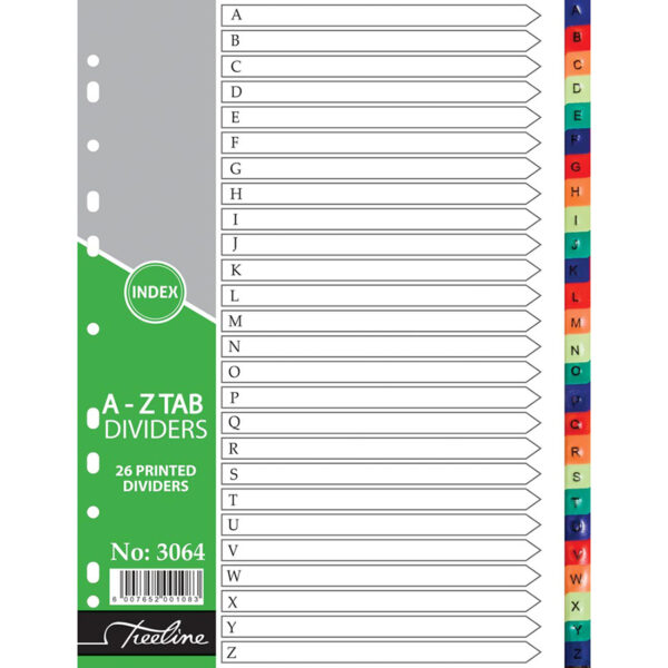 A4 PVC Dividers A-Z 26 Part Printed Rainbow